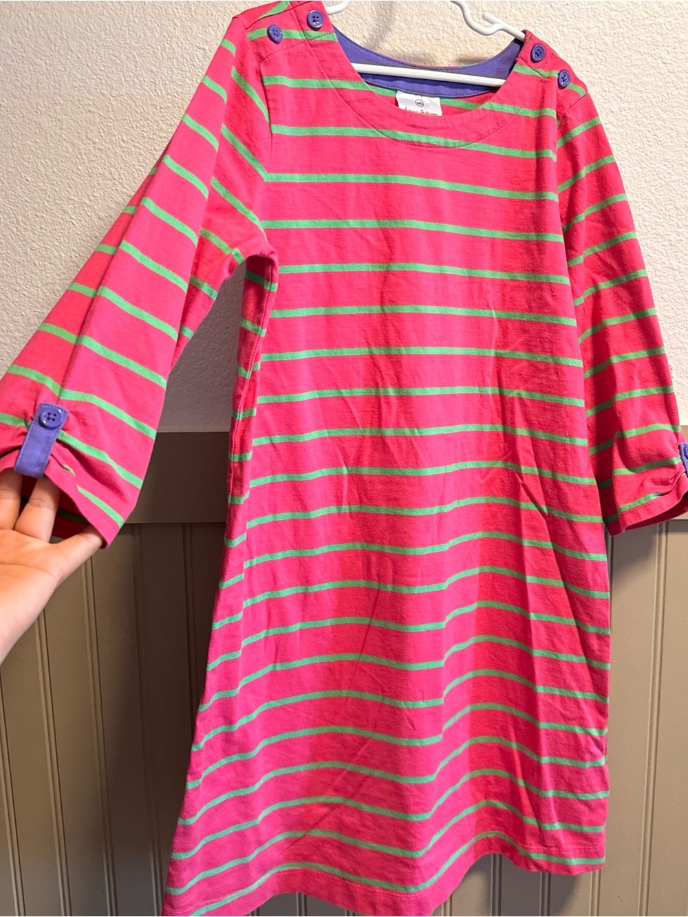 Hanna Anderson Girls' Pink and Green Striped Nightgown